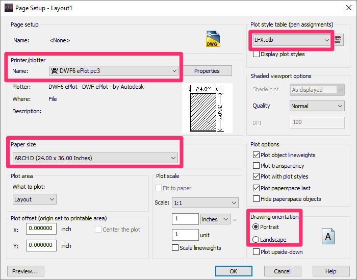 Page Setup dialog box, overview