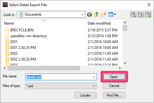 Browsing to a folder of details to import
