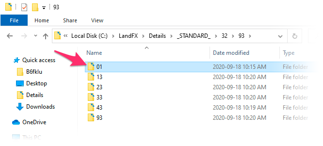 Example of detail library folder showing a folder of details numbered 01 within the category 93