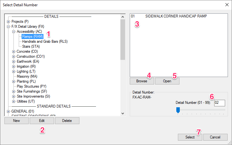 Select Detail Number dialog box, overview