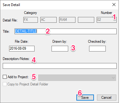 Save Detail dialog box, overview