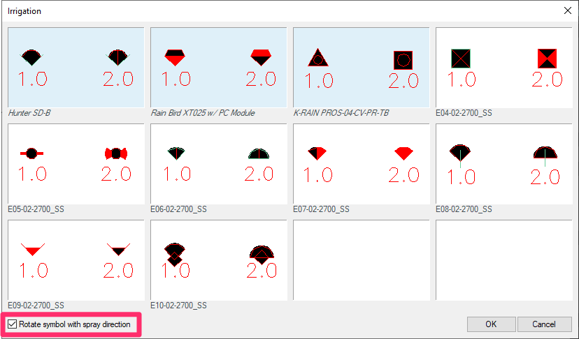 SSymbols dialog box, Rotate symbol with spray direction option