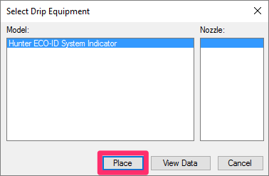 Select Drip Equipment dialog box