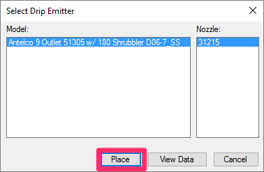 Select Emitter dialog box, Place button