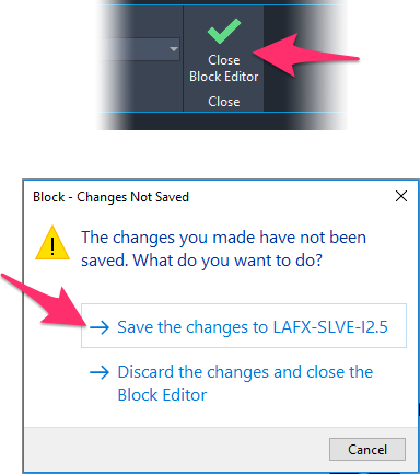 Closing the Block Editor and saving the changes