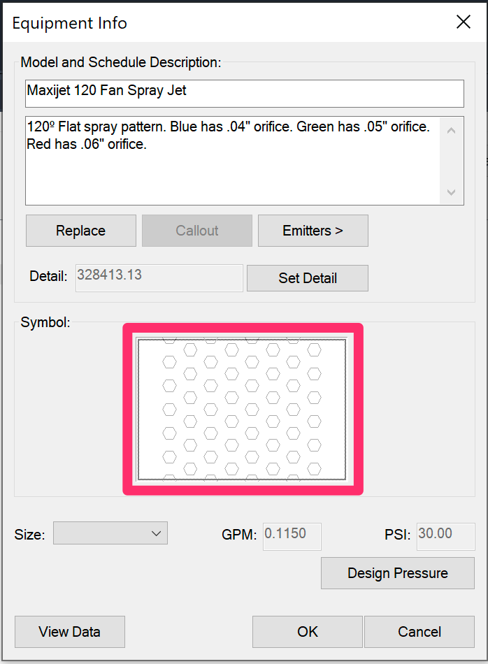 Equipment Info dialog box, Symbol thumbnail