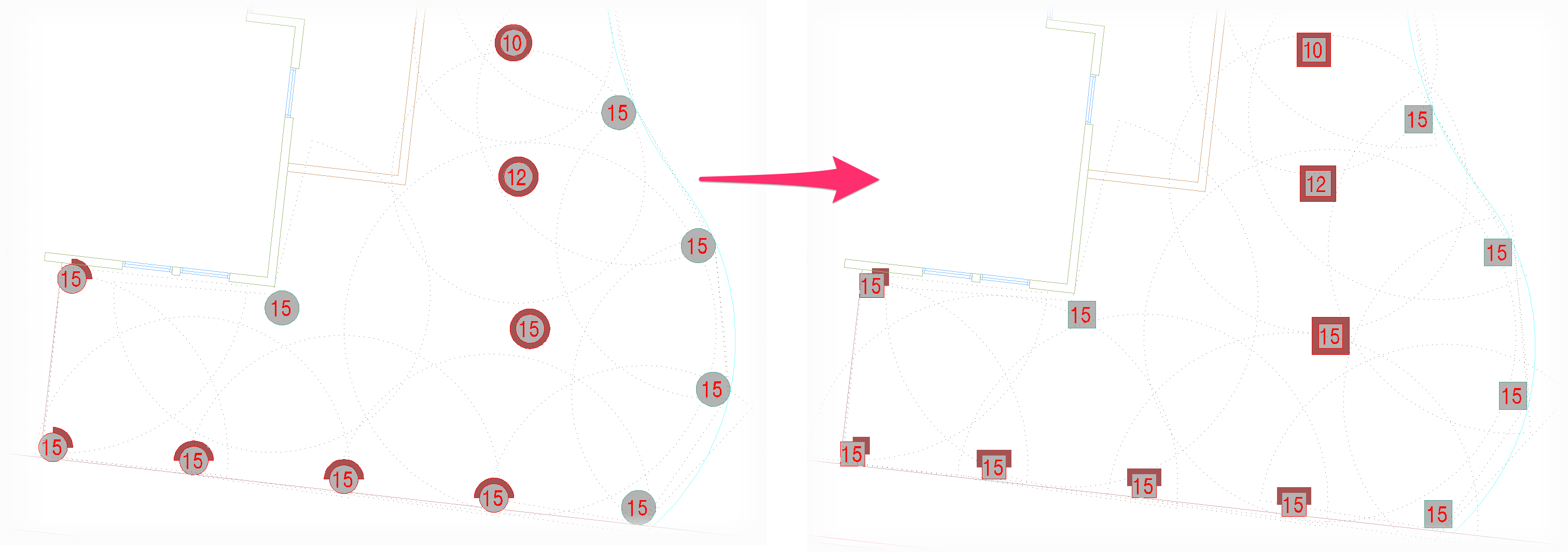 All spray symbols in plan updated with selected symbol family