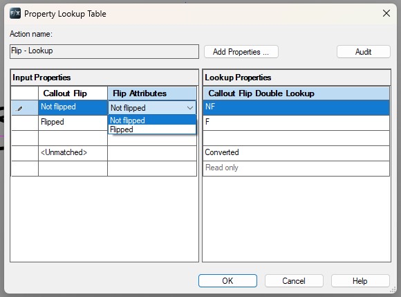 Property Lookup Table dialog box, example 1