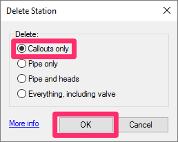 Delete Station dialog box, Callouts only option