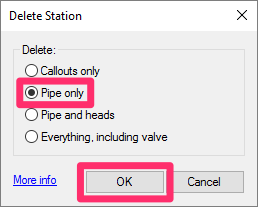 Delete Station dialog box, Pipe only option