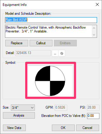 Equipment Info dialog box, Symbol thumbnail