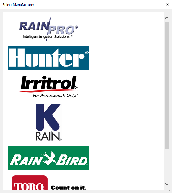 Select Manufacturer dialog box