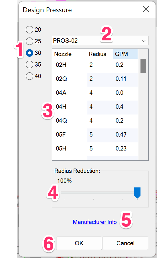 Pressure options dialog box