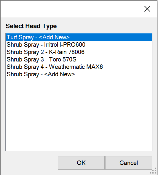 Select Head Type dialog box