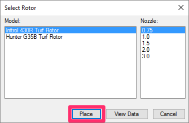 Select Rotor dialog box, Place button