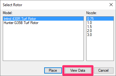 Select Rotor dialog box, View Data button