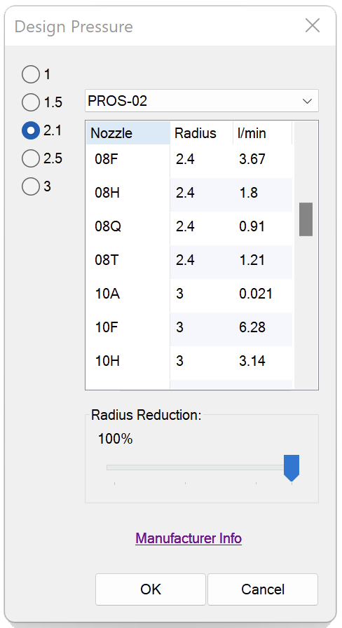 New version of design pressure dialog box