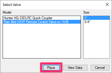 Placing a remote control valve