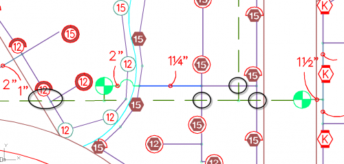 Locations in length of mainline that interfere with other graphics