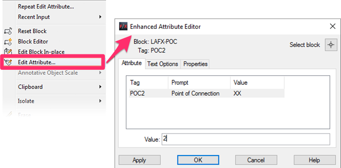 Changing the name of a point of connection in the Enhanced Attribute Editor