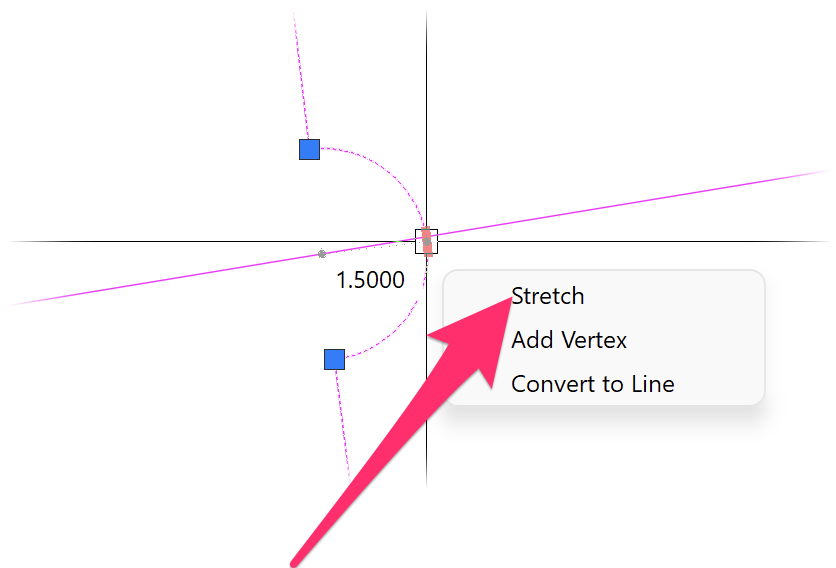 Menu with options to Stretch, Add, or Remove a pipe hop's vertex