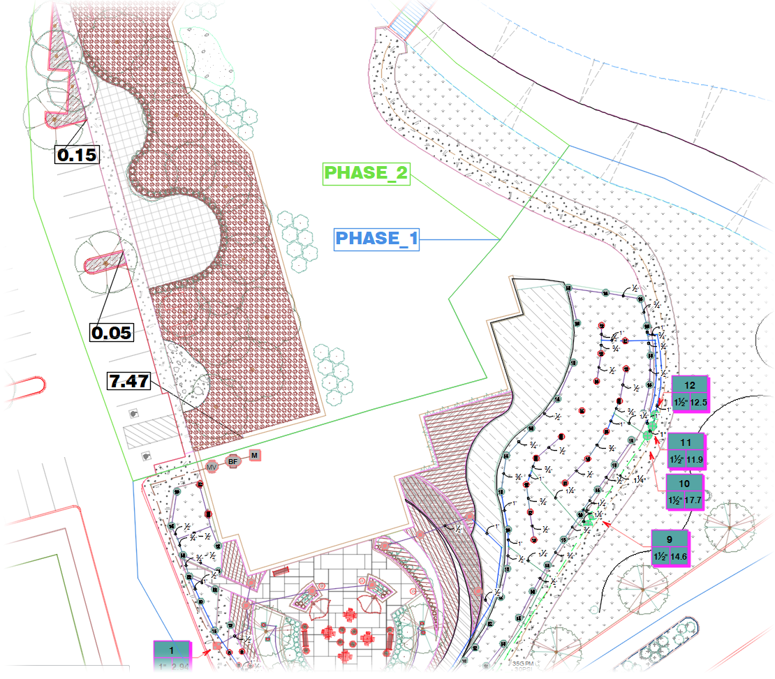 Example of an irrigation plan with Work Areas