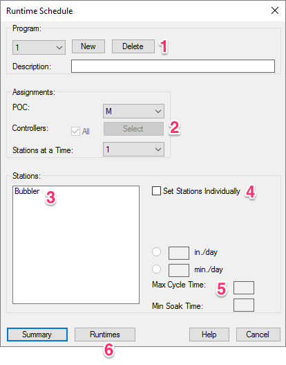 Runtim Schedule dialog box, example