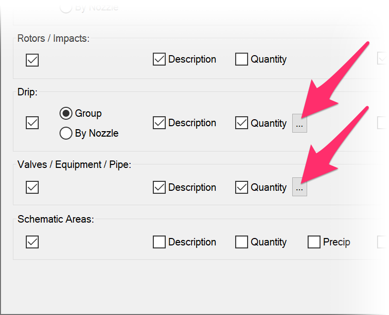 Quantity options for Dripline and Valves / Equipment / Pipe