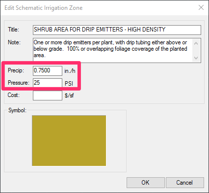  Edit Schematic Irrigation Zone dialog box