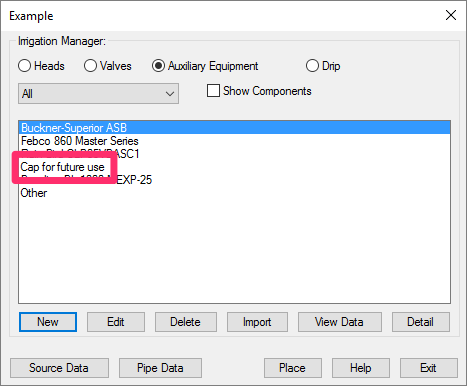 Cap for future use listed in Irrigation Manager