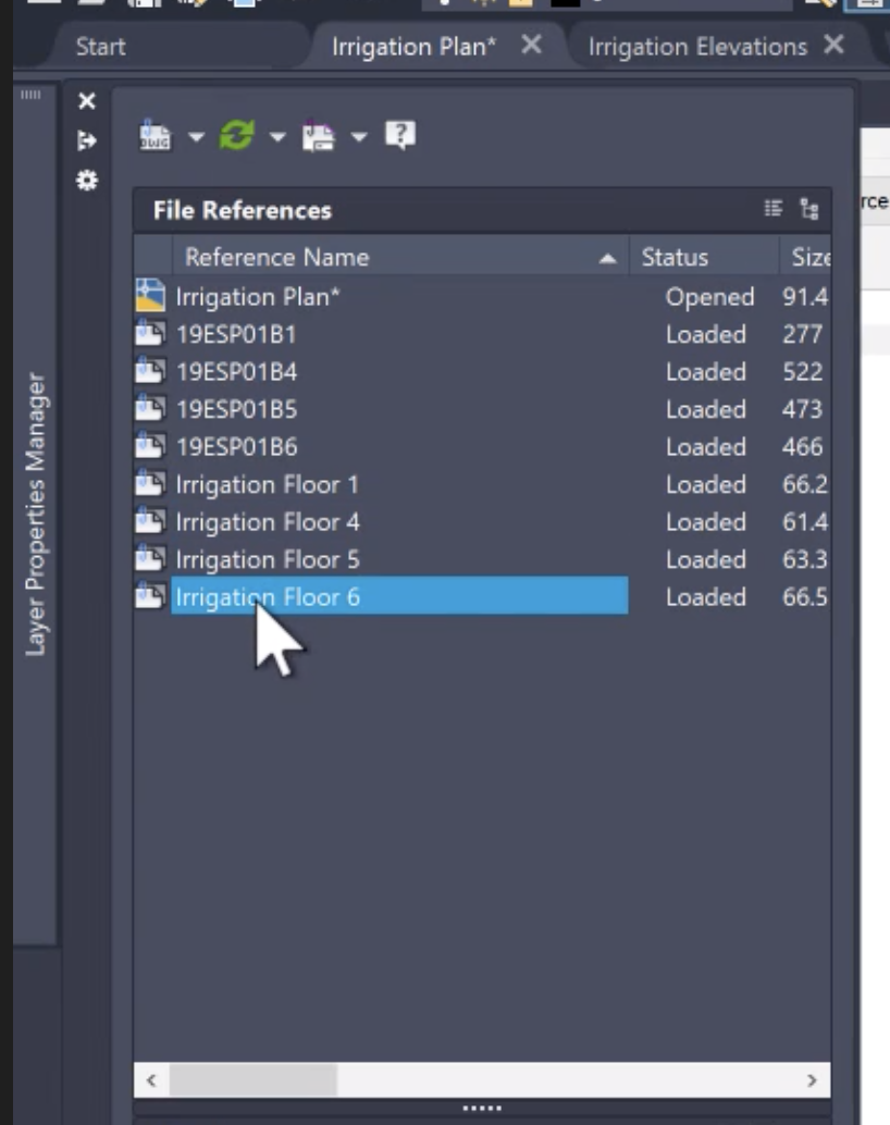 Xrefing each floor's base file into the corresponding irrigation plan