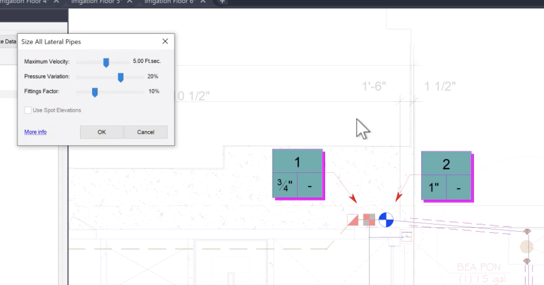 Calling out and sizeing the lateral pipe in the file for each level of the design