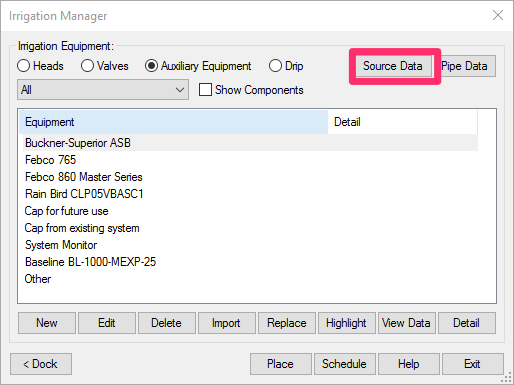 Irrigation Manager, Source Data button