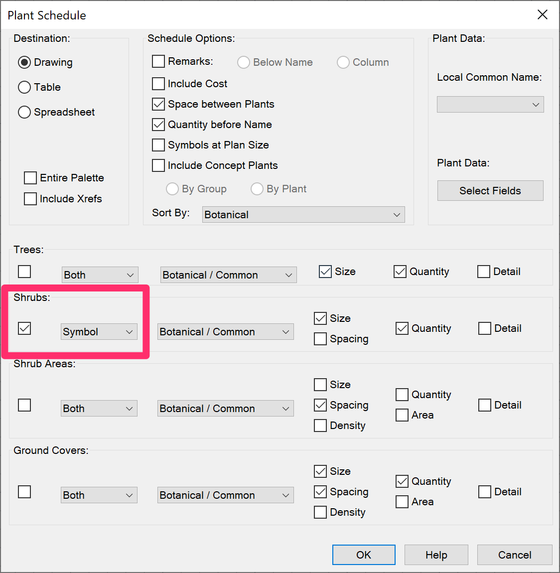 Plant Schedule dialog box