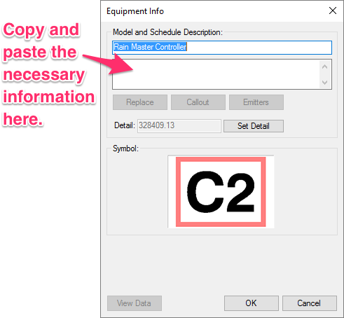 Copyinf and pasting Web-based information into the Equipment Info dialog box