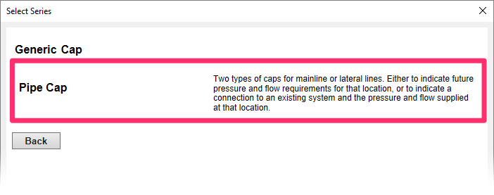 Adding a cap: Select Series options