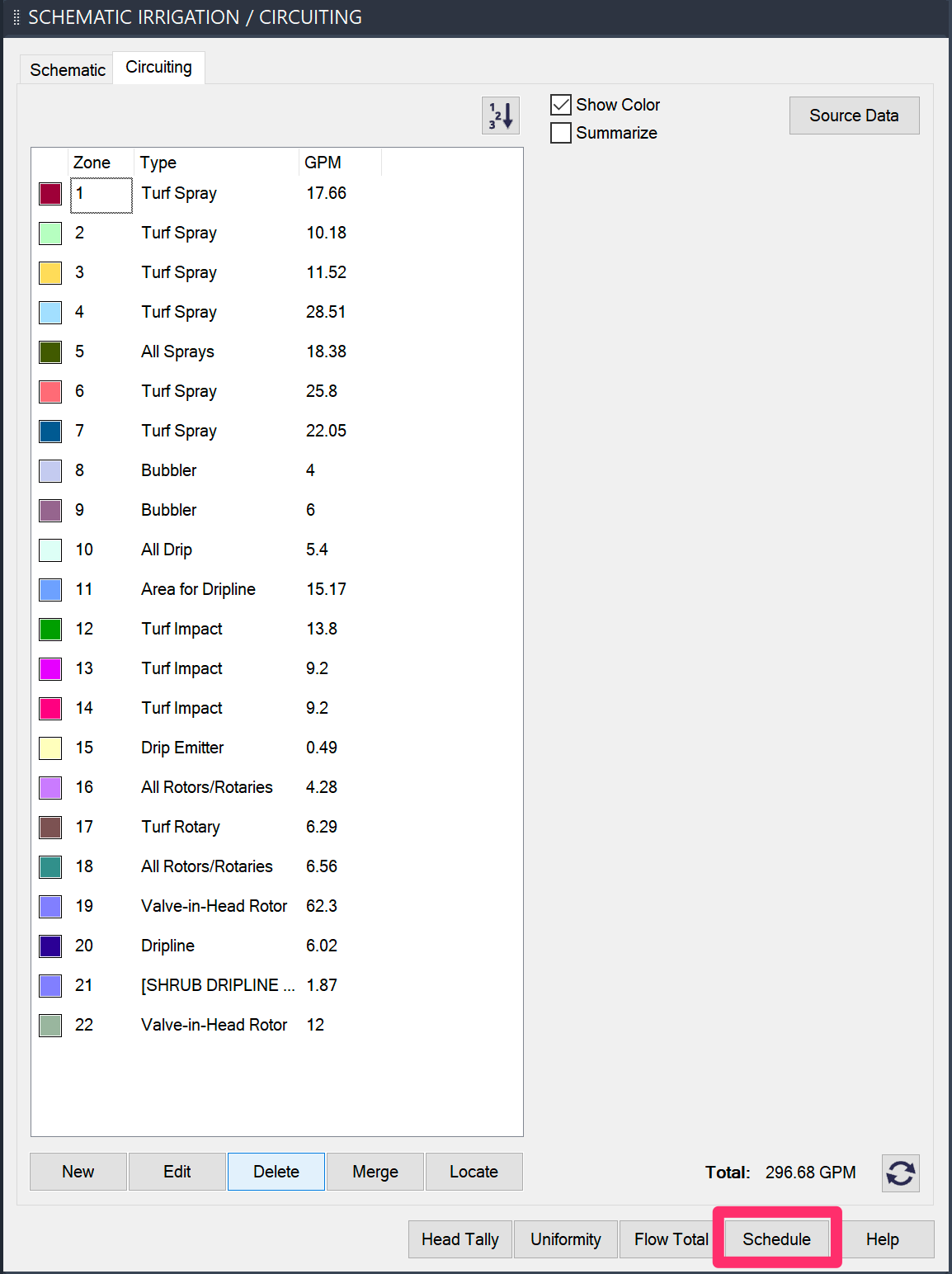 Circuiting Manager, Schedule button