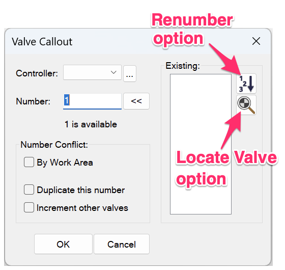 Options for existing valve callouts