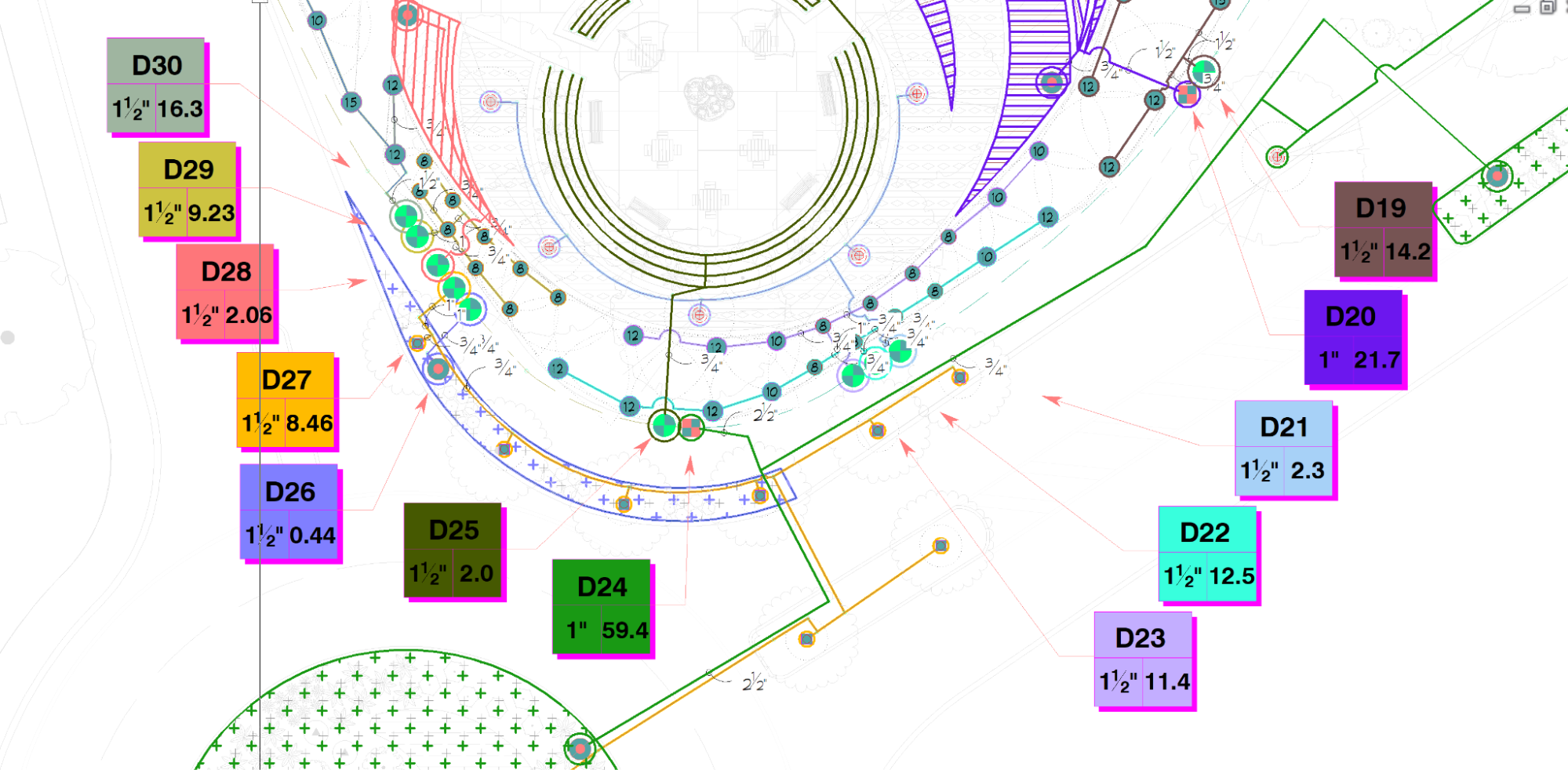 Example of valve callouts matching colors set with the Colorize Zones tool