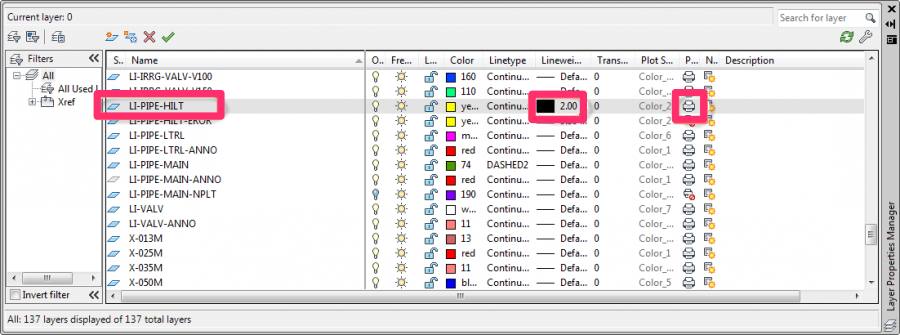 Layer Properties Manager, Lineweight and Plot settings