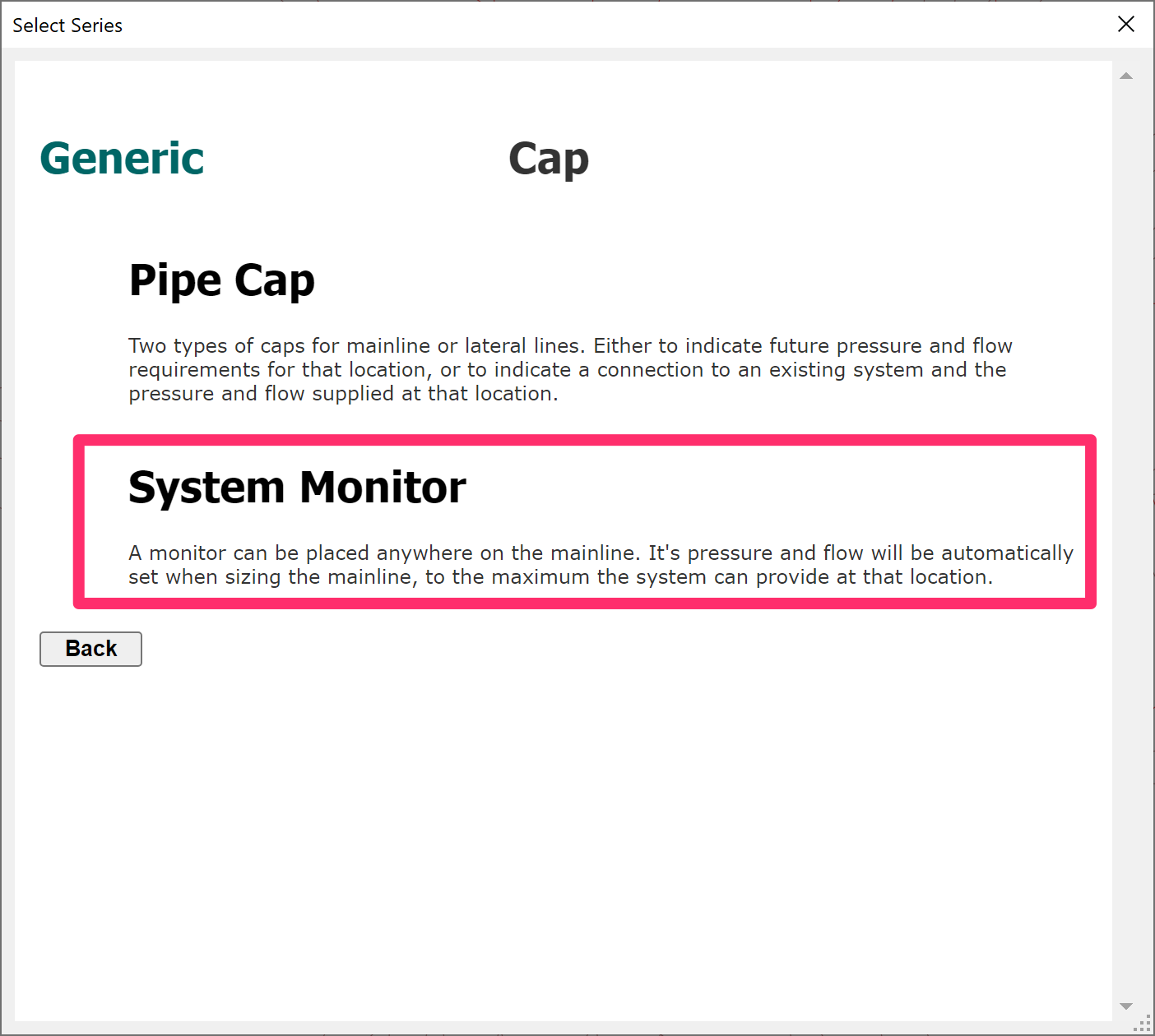 Select Series dialog box, System Monitor option