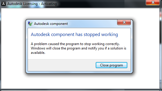 Autodesk component has stopped working message