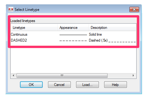 Select Linetype dialog box