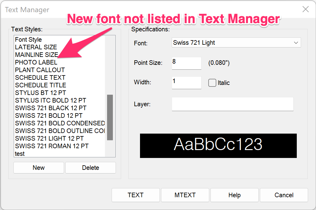 New font not listed in the Text Manager