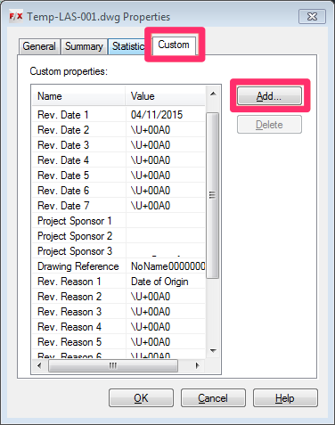 DWG Properties dialog box