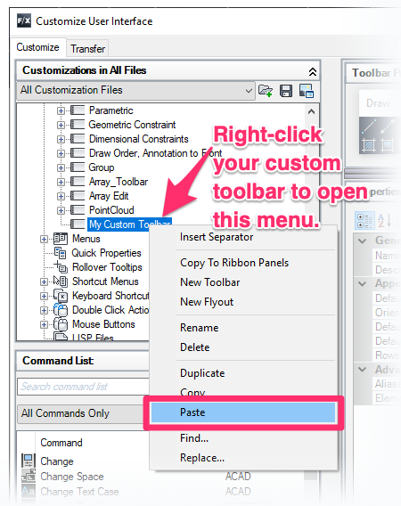 Paste your custom toolbar