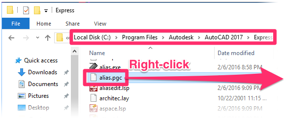 Right-click alias file