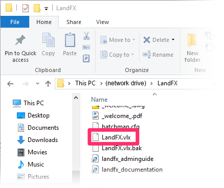 verify that it contains a file named LandFX.vlx