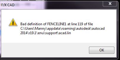 Bad definition error when loading a linetype in AutoCAD