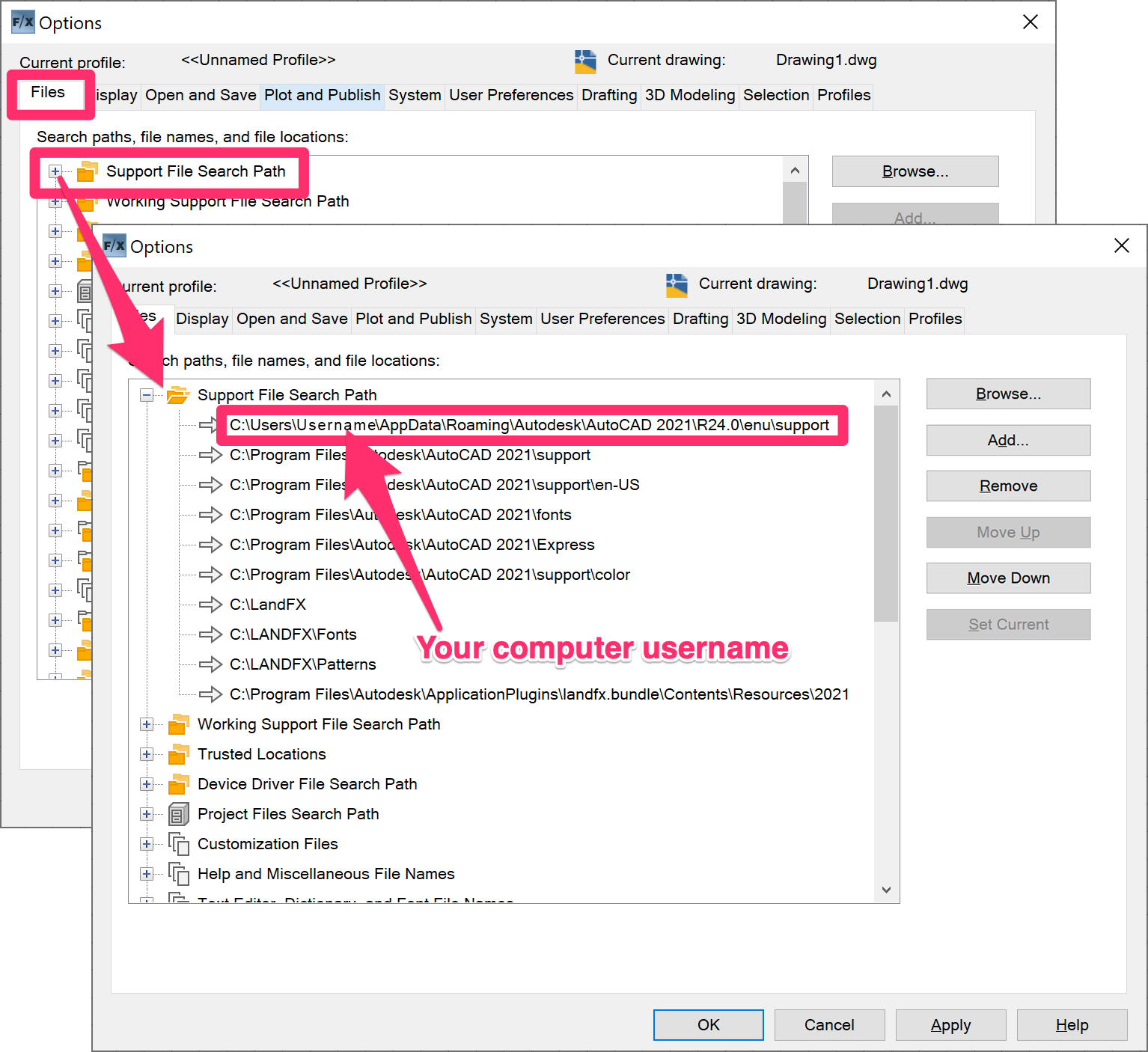 Options dialog box